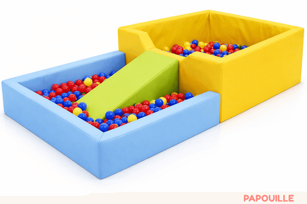 Motricité - Piscine à balles - Piscine à balles en mousse revêtement pvc avec plongeoir jaune/bleu ciel