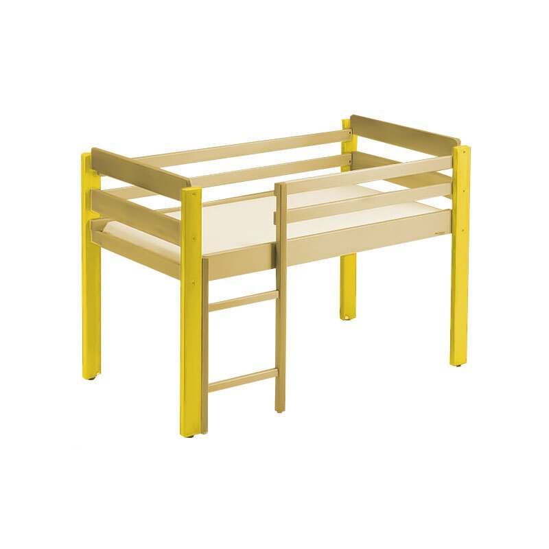 Lit bébé en bois mezzanine 120 x 60cm jaune