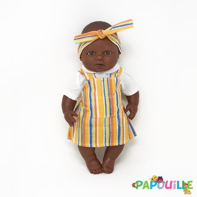 Jouets - Poupons, Peluches et Accessoires - Poupée corps dur sans cheveux 30cm noir robe jaune