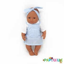 Jouets - Poupons, Peluches et Accessoires - Poupée corps dur sans cheveux 30cm métis robe bleu