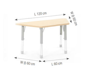Mobilier - Table crèche et scolaire - Table trapèze réglable - surface HPL - 120 x 60 x 60 cm