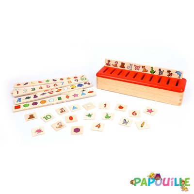 Jeux - Jeux Éducatifs et Puzzle - Carte d'apprentissage avec boîte de tri montessori en bois