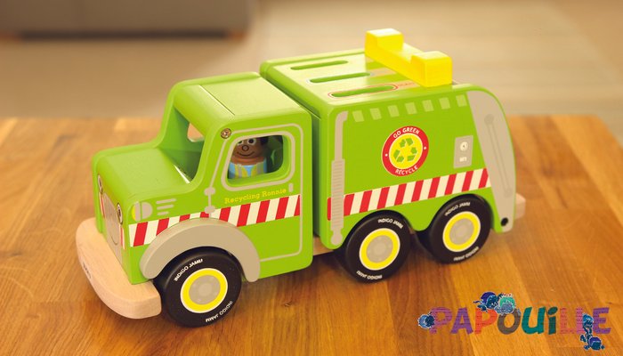 Jouets - Garages, Voitures et Circuits pour Enfant - Camion de recyclage en bois avec figurines