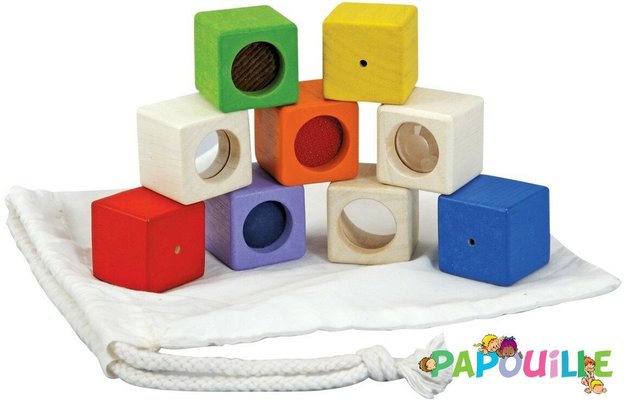 Motricité - Eveil Sensoriels et Tactiles - 9 blocs sensoriels en bois montessori