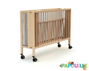Couchage - Lit Crèche en Bois bébé, enfant - Lit en bois pliant enfant pro avec roulettes naturel