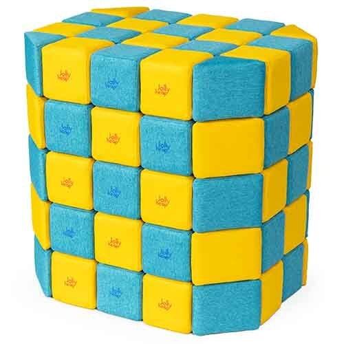 Cubes de constructions basic magnétiques de psychomotricité tissu 100 pièces turquoise et jaune