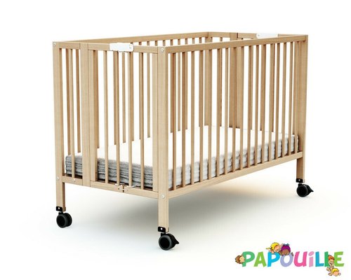 Couchage - Lit Crèche en Bois bébé, enfant - Lit en bois pliant enfant pro avec roulettes naturel