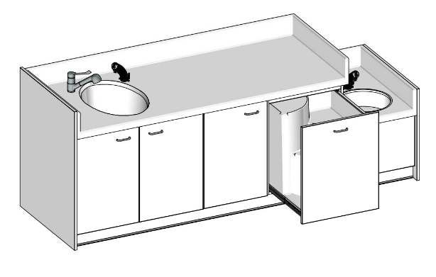 Change - Meuble à Langer crèche - Table à langer 1 baignoire sabot + 1 lave main - 265 cm
