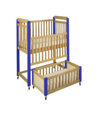 Couchage - Lit Crèche en Bois bébé, enfant - Lit en bois surélevé double couchage bleu