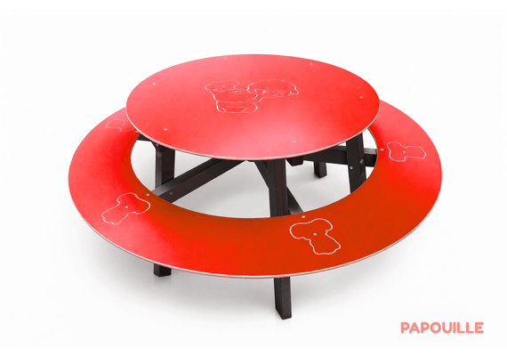 Mobilier - Table crèche et scolaire - Table d'extérieur ronde avec banc ourson - Rouge