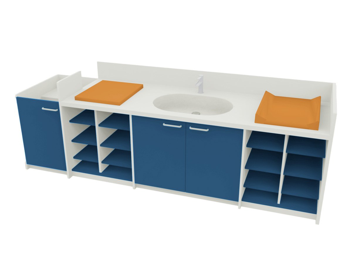 Meuble à langer 1 vasque 2 plans de lange avec escalier bleu baltik