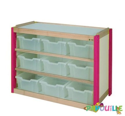 Mobilier - Meuble de rangement scolaire - Meuble de rangement 9 casiers translucides framboise