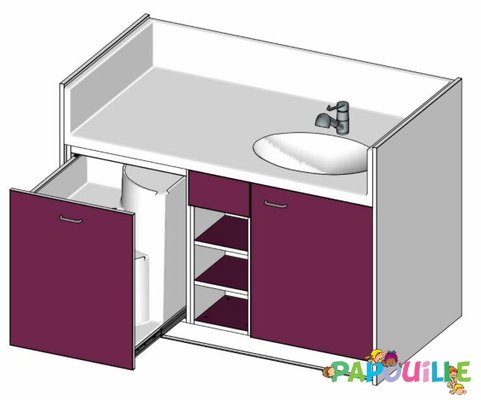 Change - Meuble à Langer crèche - Meuble à langer une cuve - modèle 1 - 1500 x 830 mm prune