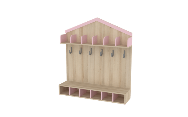 Mobilier - Banc vestiaire & Porte Manteaux - Vestiaire cabane 6 places - T2 - Rose
