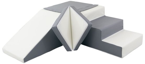 Motricité - Parcours de Motricité Maternelle - Parcours d'angle podium avec escalier et toboggan gris