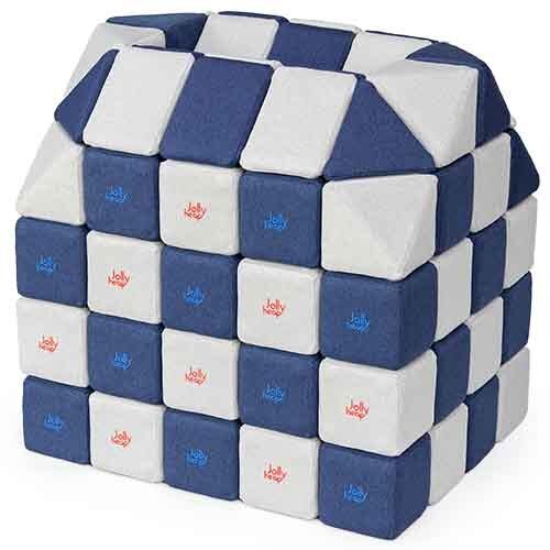 Cubes de constructions magnétiques de psychomotricité tissu 100 pièces bleu et blanc