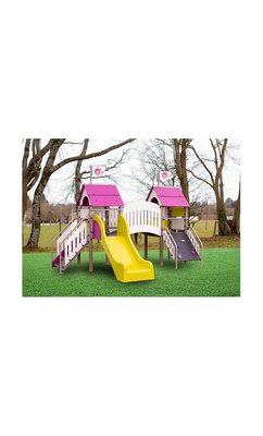 Mobilier - Aire de jeux et structure extérieure - Aire de jeu enfant extérieur double cabane avec mini-pont montage en surface