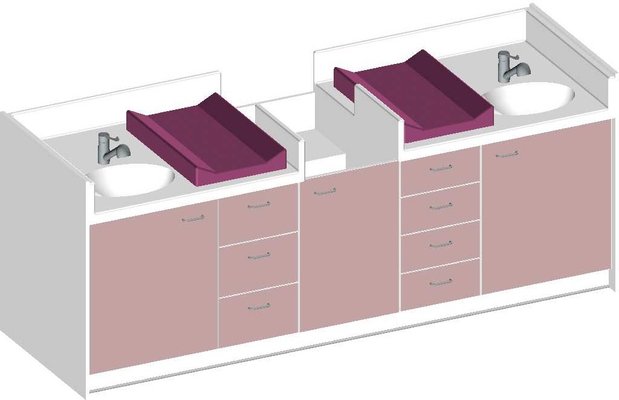 Change - Meuble à Langer crèche - Table à langer 2 cuve 260 x 85 cm