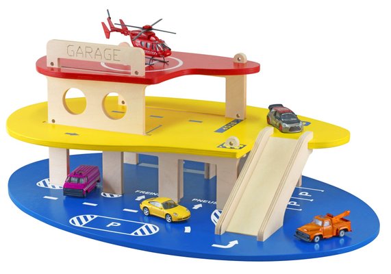 Jouets - Garages, Voitures et Circuits pour Enfant - Garage laqué multicolore 3 niveaux pour les enfants de 10 mois et plus