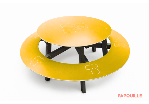 Mobilier - Table crèche et scolaire - Table d'extérieur ronde avec banc ourson - Jaune