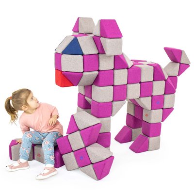 Motricité - Jeux de Motricité Libre - Cubes de constructions basic magnétiques de psychomotricité tissu 100 pièces fuchsia et jaune