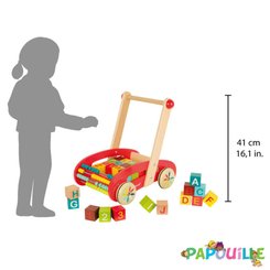 Jouets - Jouets à Pousser, à Tirer - DE // Chariot à pousser en bois avec cubes enfants
