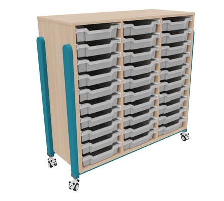 Mobilier - Meuble de rangement scolaire - Meuble a roulettes 30 bacs tiroir teinte