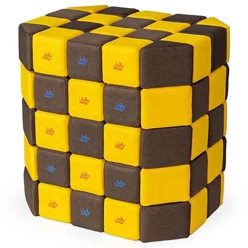 Cubes de constructions basic magnétiques de psychomotricité tissu 100 pièces marron et jaune