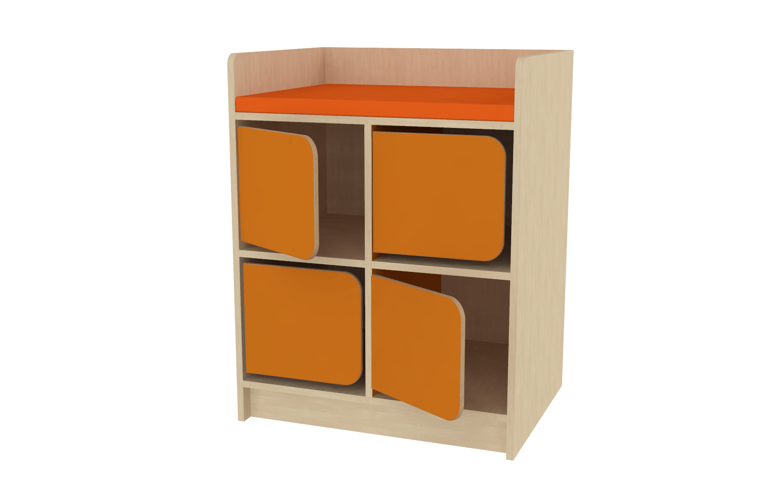 Meuble à langer - 4 casiers avec portes anti pince-doigt - Orange