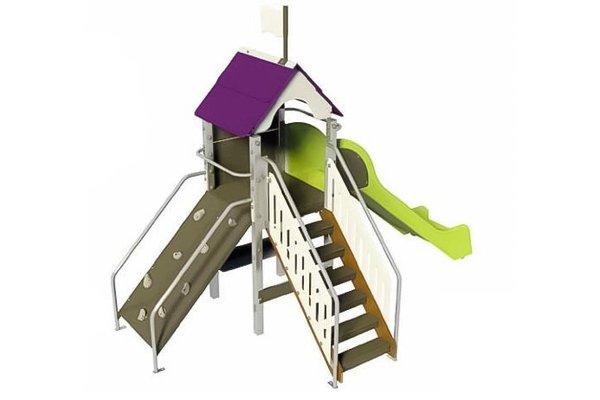 Mobilier - Aire de jeux et structure extérieure - Aire de jeu enfant extérieur cabane mini-grimpe gris/prune montage en surface