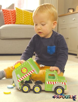 Jouets - Garages, Voitures et Circuits pour Enfant - Camion de recyclage en bois avec figurines