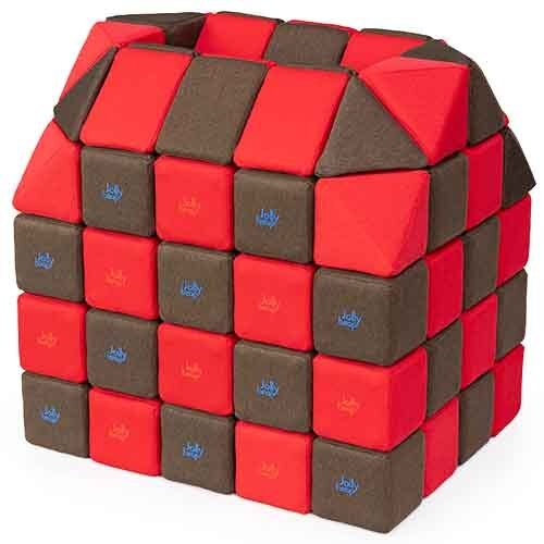 Cubes de constructions magnétiques de psychomotricité tissu 100 pièces marron et rouge
