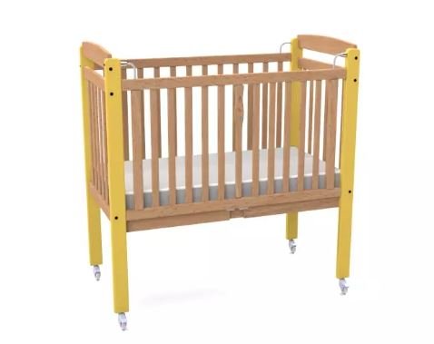 Lit crèche à barreaux Jaune -  sommier fixe 120 x 60 avec matelas