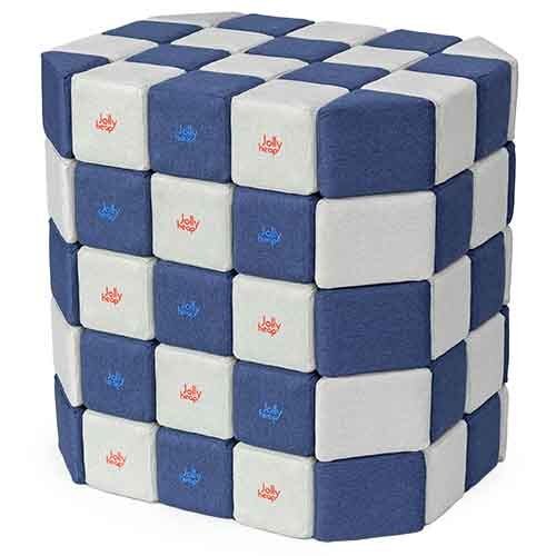 Cubes de constructions basic magnétiques de psychomotricité tissu 100 pièces blanc et bleu