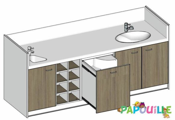 Change - Meuble à Langer crèche - Meuble à langer deux cuve - modèle 2 - 2500 x 830mm naturel