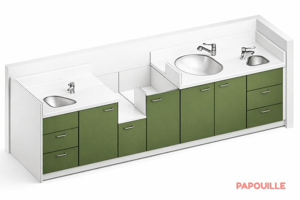 Change - Meuble à Langer crèche - Meuble à langer 1 baignoire, 2 lavabos, 1 change debout - 330 cm