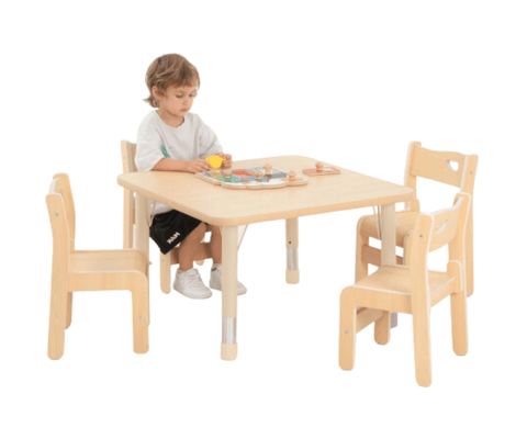 Mobilier - Table crèche et scolaire - Table carrée réglable beige - surface HPL - 75 x 75 cm