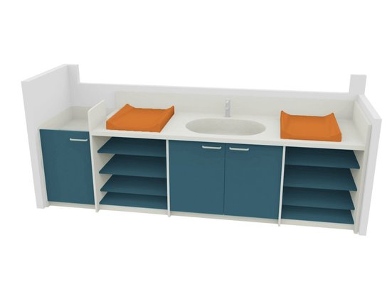 Change - Meuble à Langer crèche - Meuble à langer 2 plans à langer 1 cuve avec escalier bleu baltik