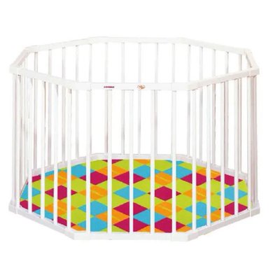 Couchage - Parc bébé Pliable, en Bois  - DE // Parc hexagonal avec fond laqué blanc