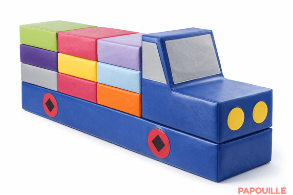 Mobilier - Meuble en mousse et Pouf - Camion de coussins bleu