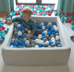 Motricité - Piscine à balles - Piscine à balles carré pour bébé avec 150 balles 90x90cm gris clair balles turquoise