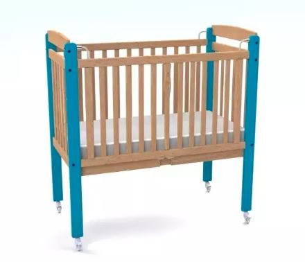 Lit crèche à barreaux Bleu - sommier fixe 120 x 60 avec matelas