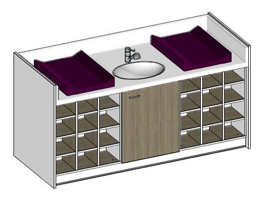Change - Meuble à Langer crèche - Table à langer 1 cuve - casiers - 202 cm