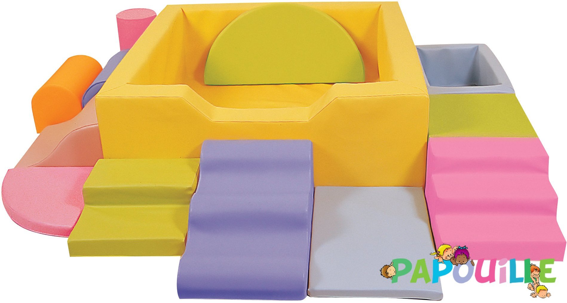 Kit piscine à balles aventure avec modules en mousse pvc jaune