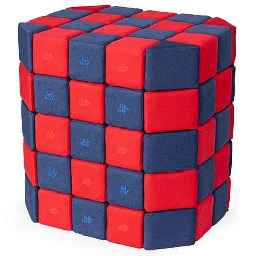 Cubes de constructions basic magnétiques de psychomotricité tissu 100 pièces bleu et rouge