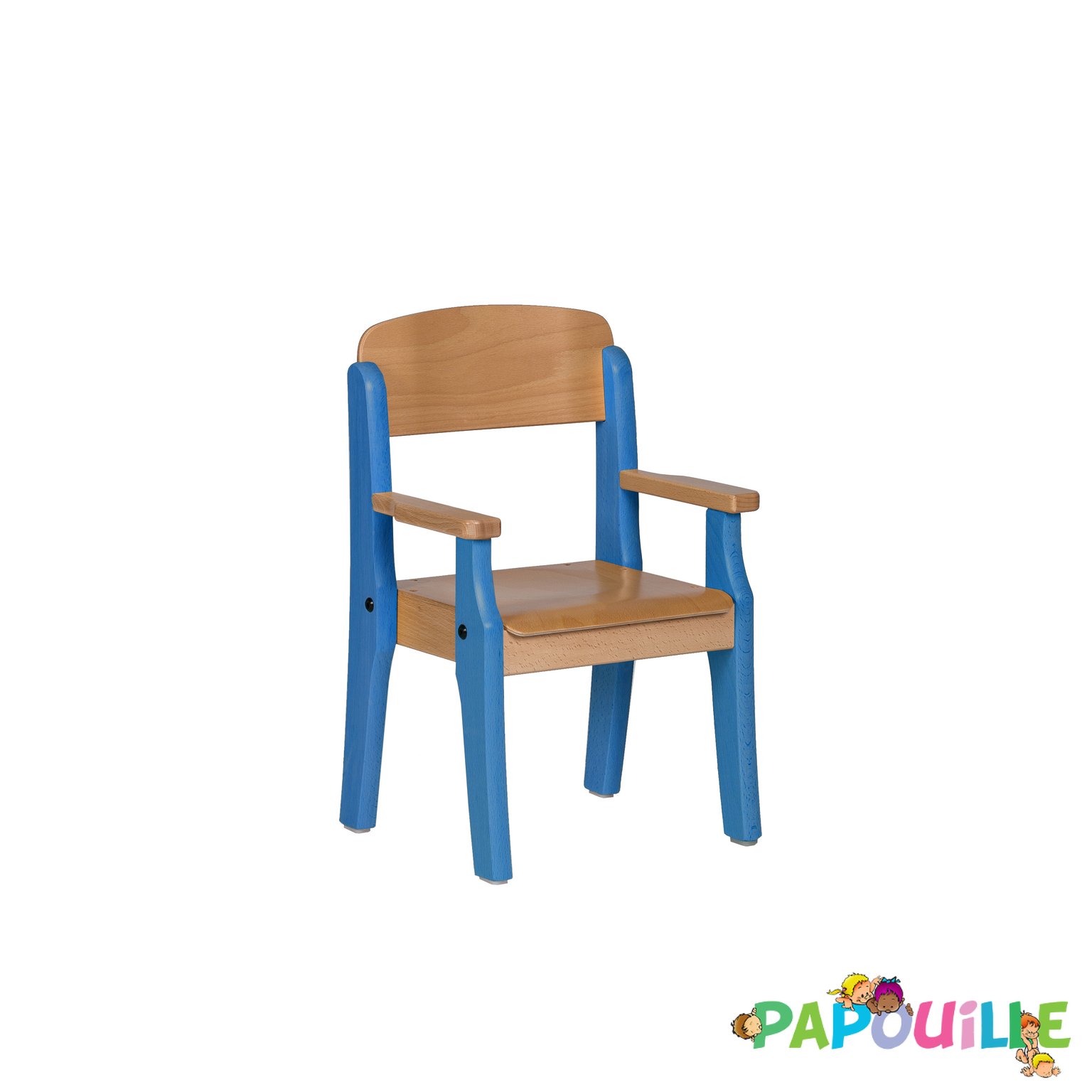 Fauteuil enfant en bois avec accoudoir t2 h.31cm bleu