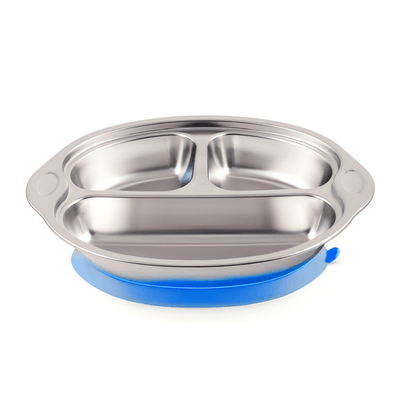 Repas - Assiettes Enfants et à Compartiments - Assiette 3 compartiments avec ventouse - Bleu