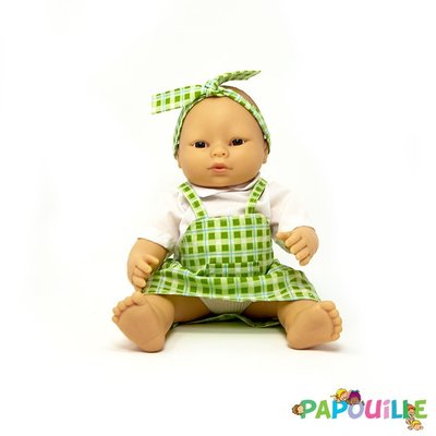 Jouets - Poupons, Peluches et Accessoires - Poupée corps dur sans cheveux 30cm créole robe verte