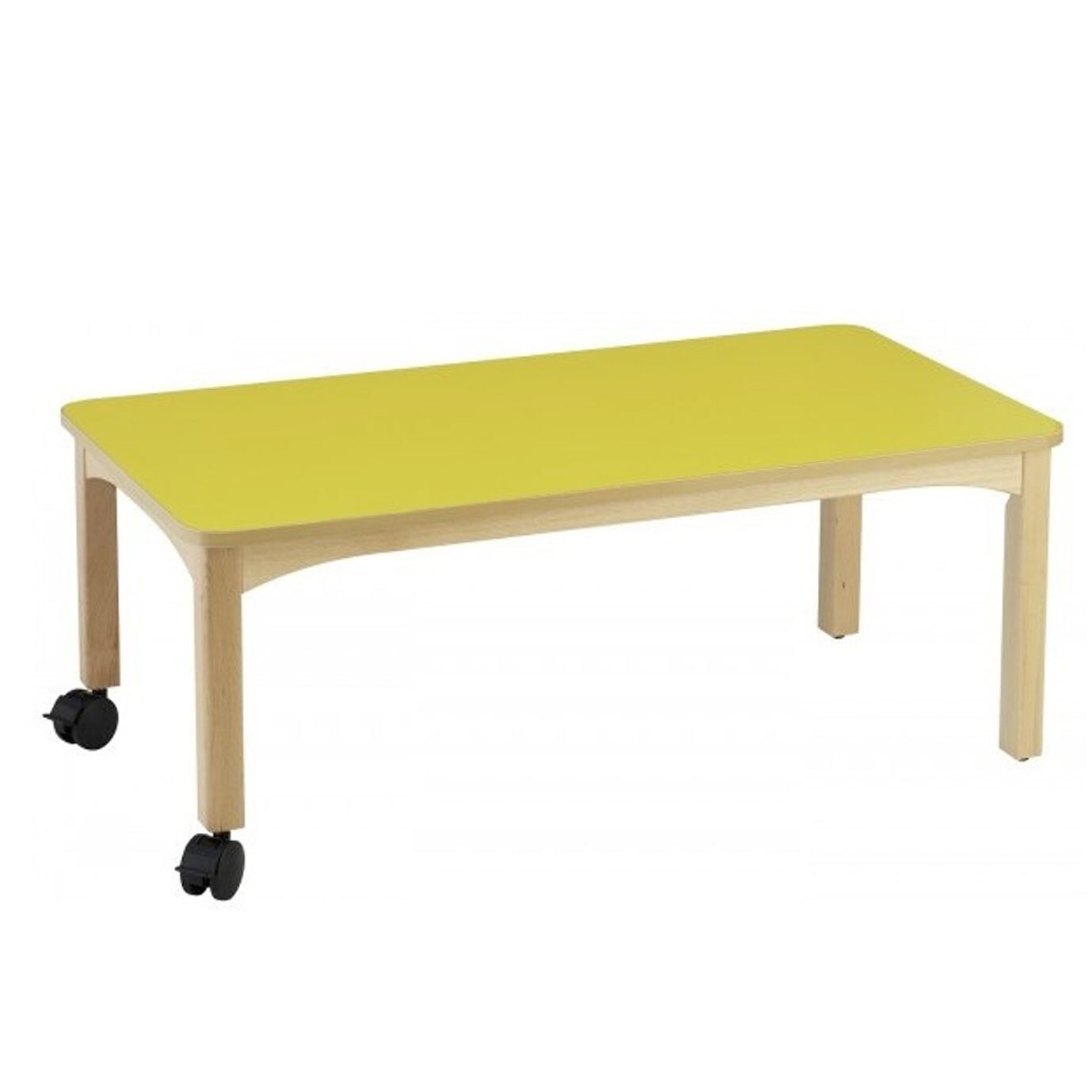 Table en bois à roulettes 120x60cm h.36cm t00 citron