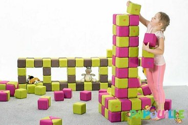 Motricité - Jeux de Motricité Libre - Cubes de constructions basic magnétiques de psychomotricité tissu 100 pièces turquoise et blanc